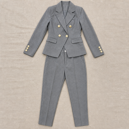 VeroLuxe™ – Custom Double-Breasted Blazer Ensemble with Gold Buttons
