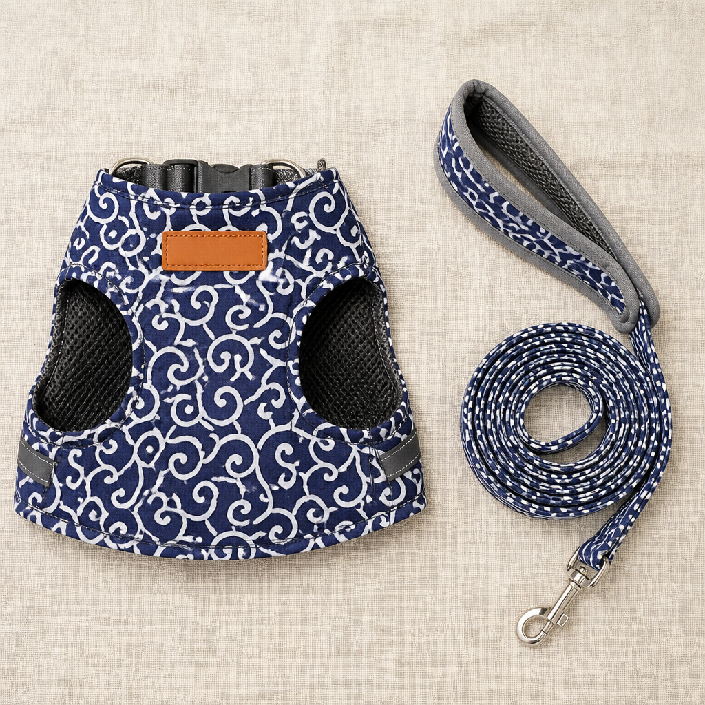 PurrfectFit™ – Cat Vest Harness with Japanese Swirl Design and Cushioned Leash