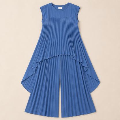NovaLuma™ – Draped Pleated Two-Piece Outfit with Asymmetric Hem