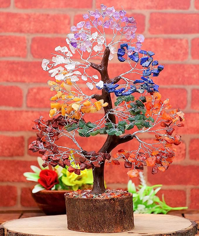 Seven Chakra Gemstone Tree Natural Crystal 150 Beads Feng Shui Prosperity Tree 7 Chakra Home Decoration Healing- Dealswap