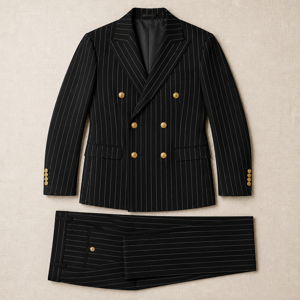 Voltura™ – Double-Breasted Pinstripe Suit with Peaked Lapels
