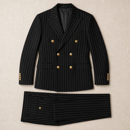 Voltura™ – Double-Breasted Pinstripe Suit with Peaked Lapels