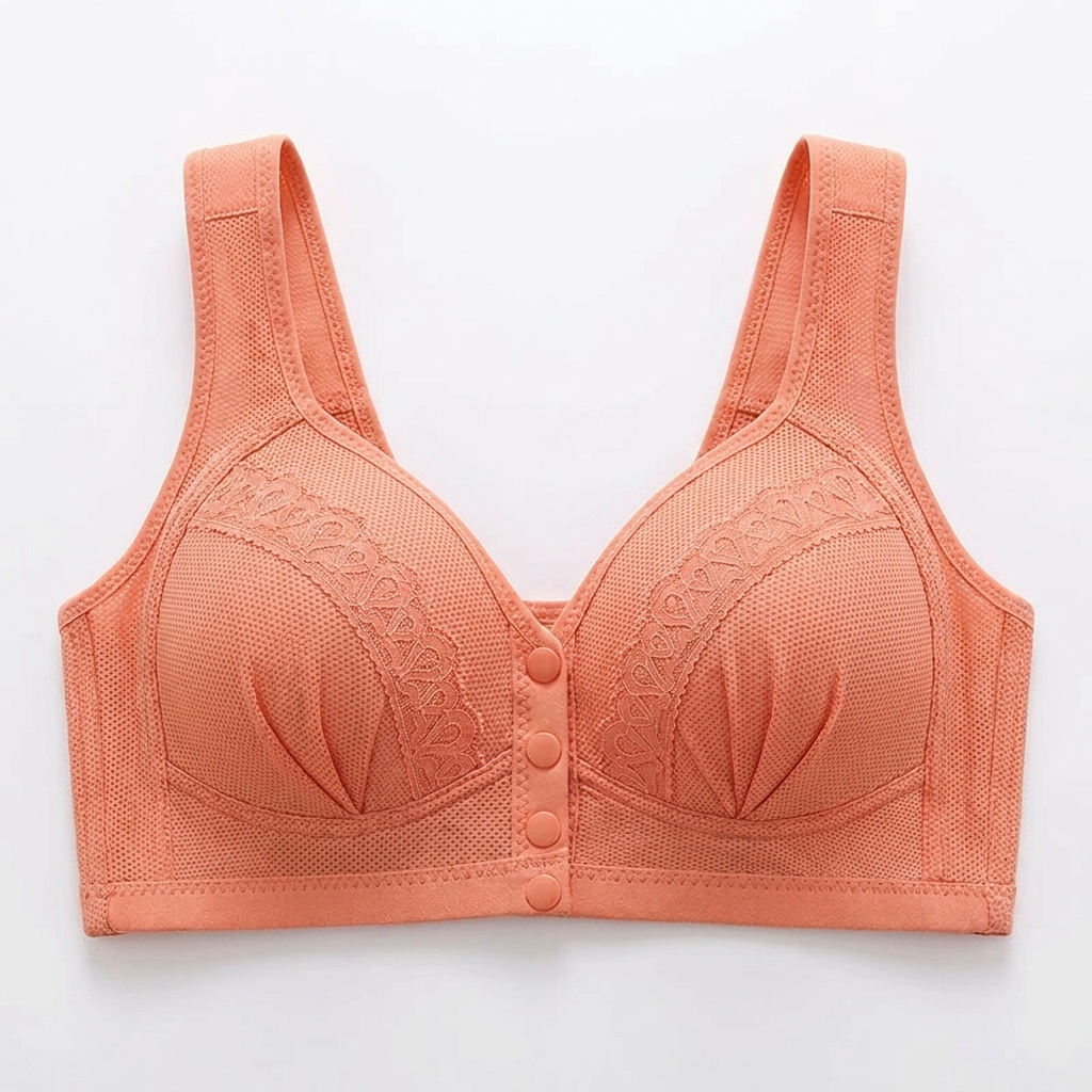 Sculptique™ – Wireless Lift Bra with Front Snap and Lace Accents