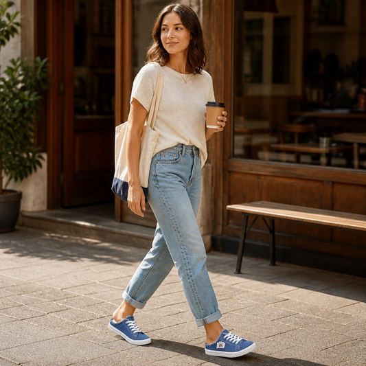 StridePulse™ – Casual Denim Mules with Frayed Edge Sneakers