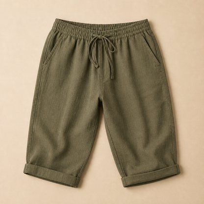 SenseLuxe™ – Lightweight Cotton-Linen Capri Pants Featuring Rolled Cuffs