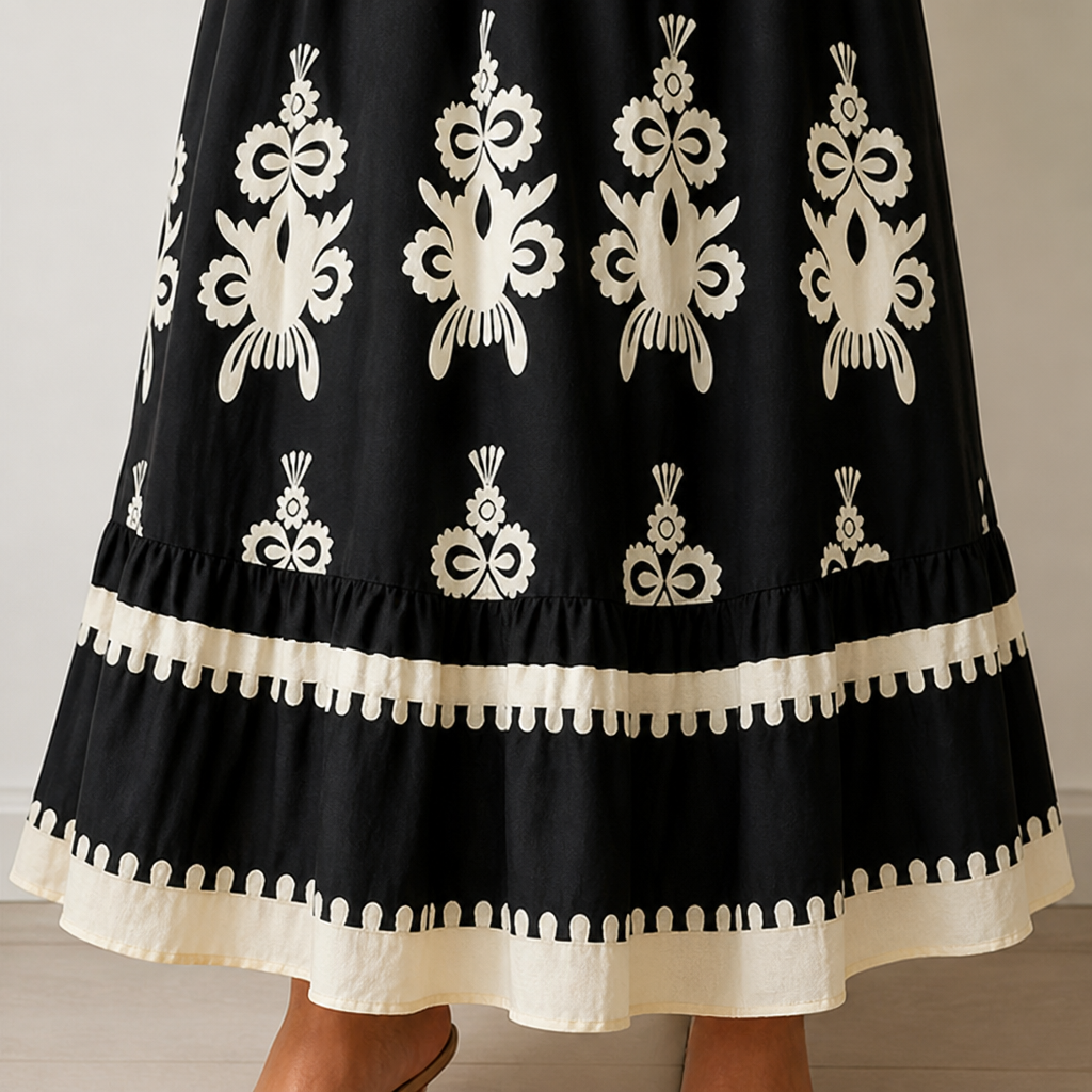 LuminaSway™ – Retro Baroque Pattern V-Neck Maxi Dress