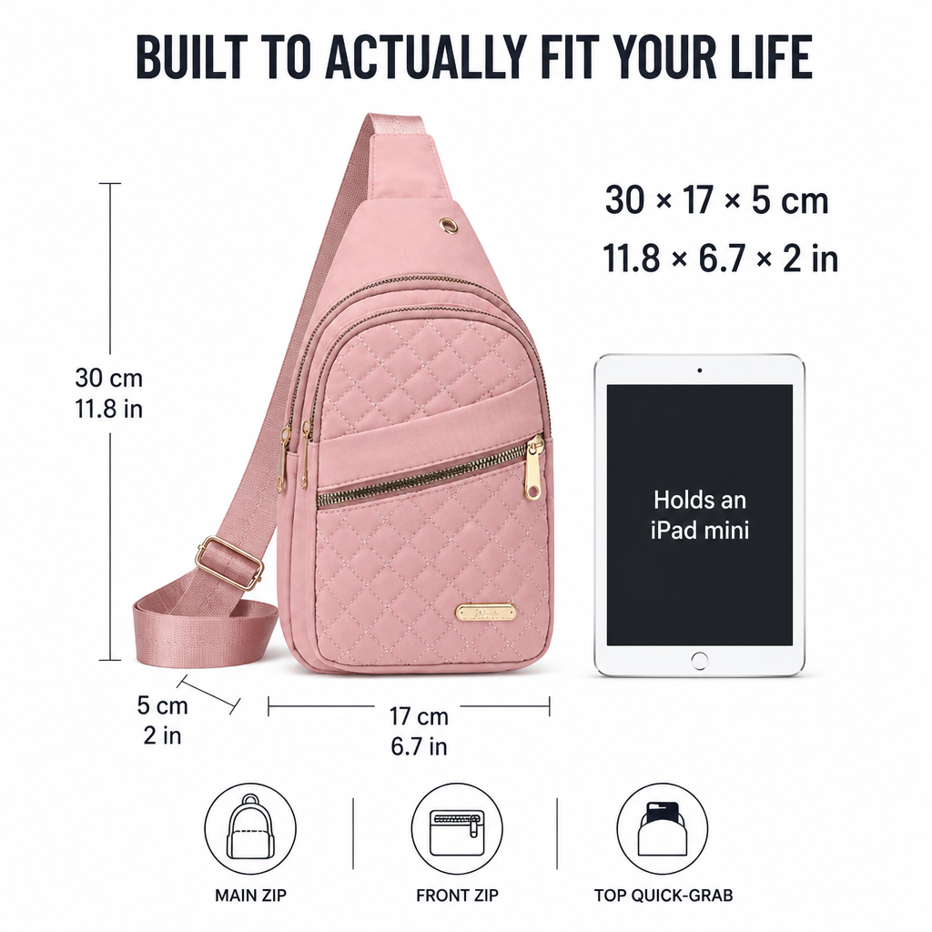 VertaCarry™ — Skip the Tote and Hold Your Day in Three Zip Pockets