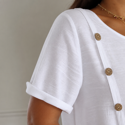 LumeaLuxe™ – Casual Cotton Top with Side-Button Accent