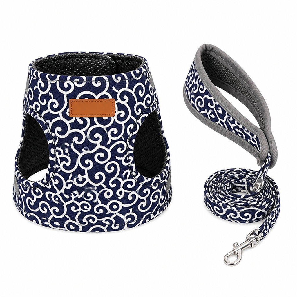 PurrfectFit™ – Cat Vest Harness with Japanese Swirl Design and Cushioned Leash