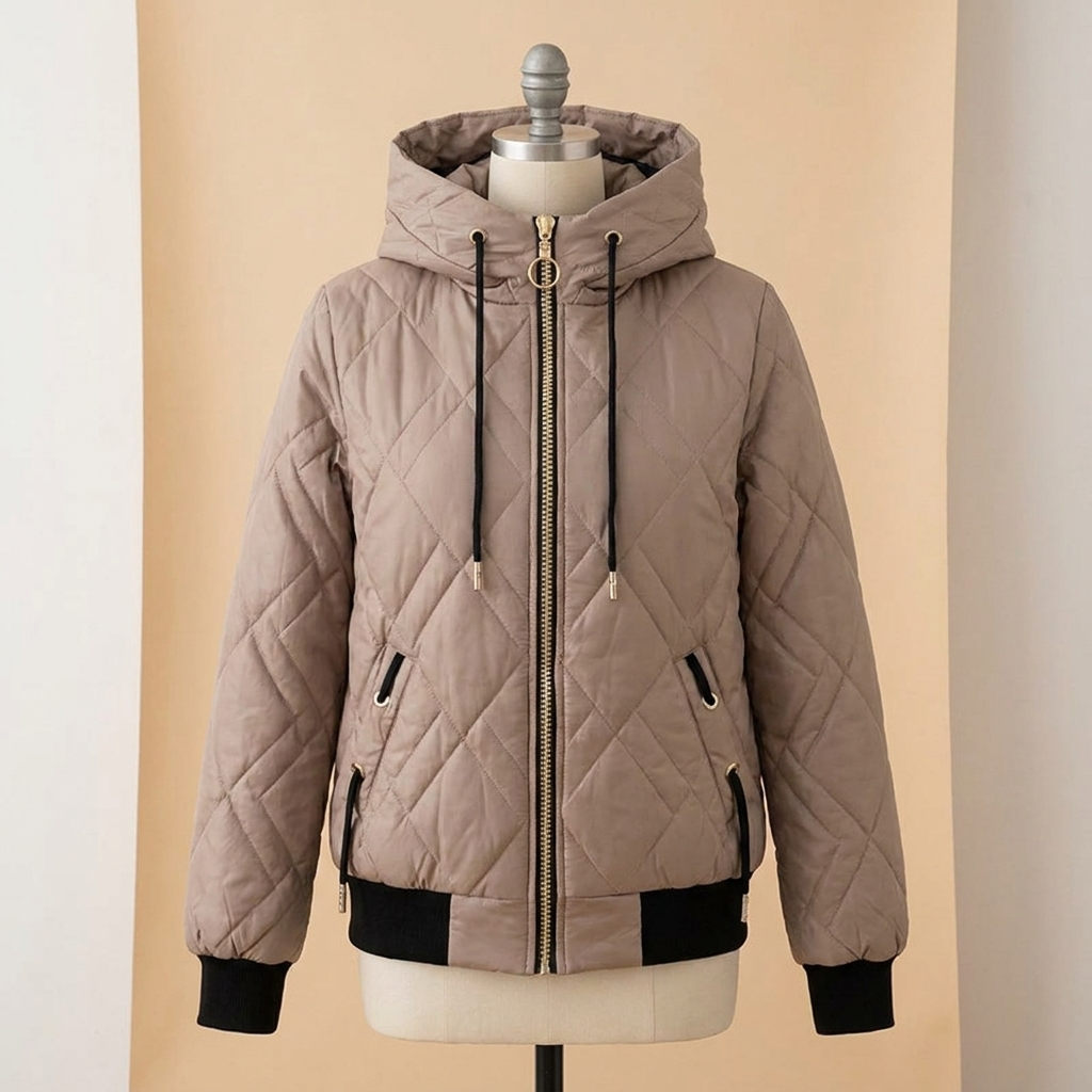 RamoraVibe™ – Diamond-Stitched Parka with Hood and Drawstring Closure