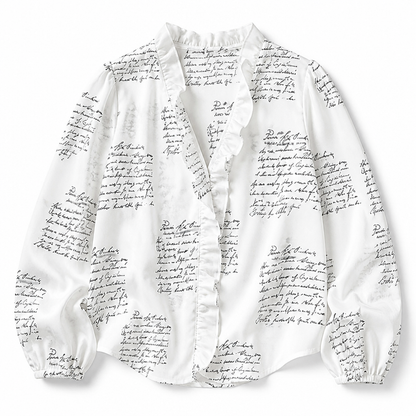 FlairMist™ – Romantic V-Neck Ruffle Blouse with Lantern Sleeves