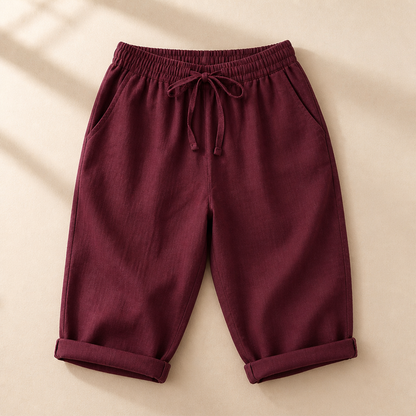 SenseLuxe™ – Lightweight Cotton-Linen Capri Pants Featuring Rolled Cuffs