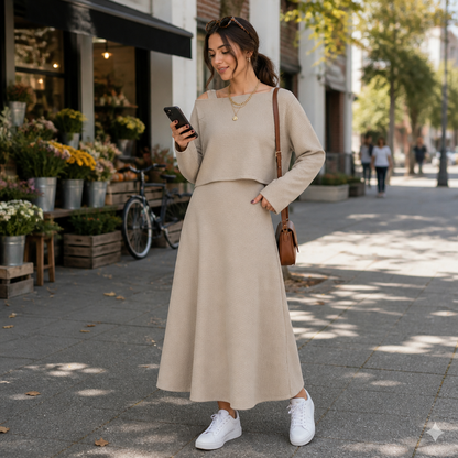 VeloraMist™ – Soft Knit Two-Piece Ensemble with Layered Cropped Top