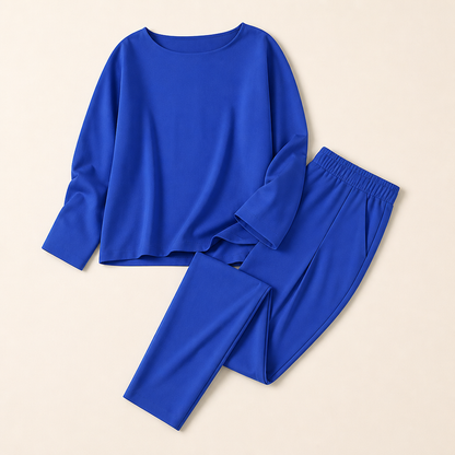 Mirelle™ – Casual Boat-Neck Two-Piece Outfit with Slim Pleated Tapered Pants