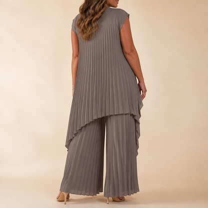 NovaLuma™ – Draped Pleated Two-Piece Outfit with Asymmetric Hem