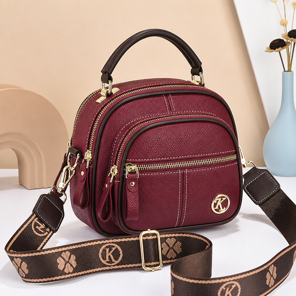 VieraBelle™ – Compact Structured Crossbody Bag with Bold Patterned Strap