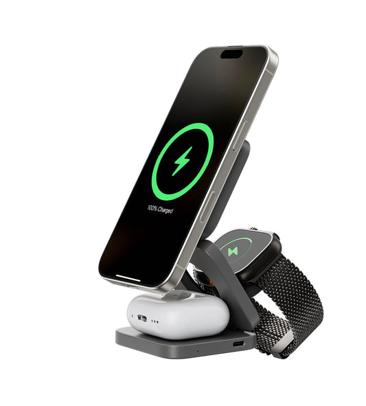 KUXIU X55 3-in-1 Foldable Magnetic Wireless Charger Station - Gray
