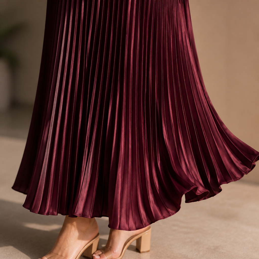 VelaLift™ – Stylish Pleated Maxi Skirt Set Paired with Cropped Knit Top