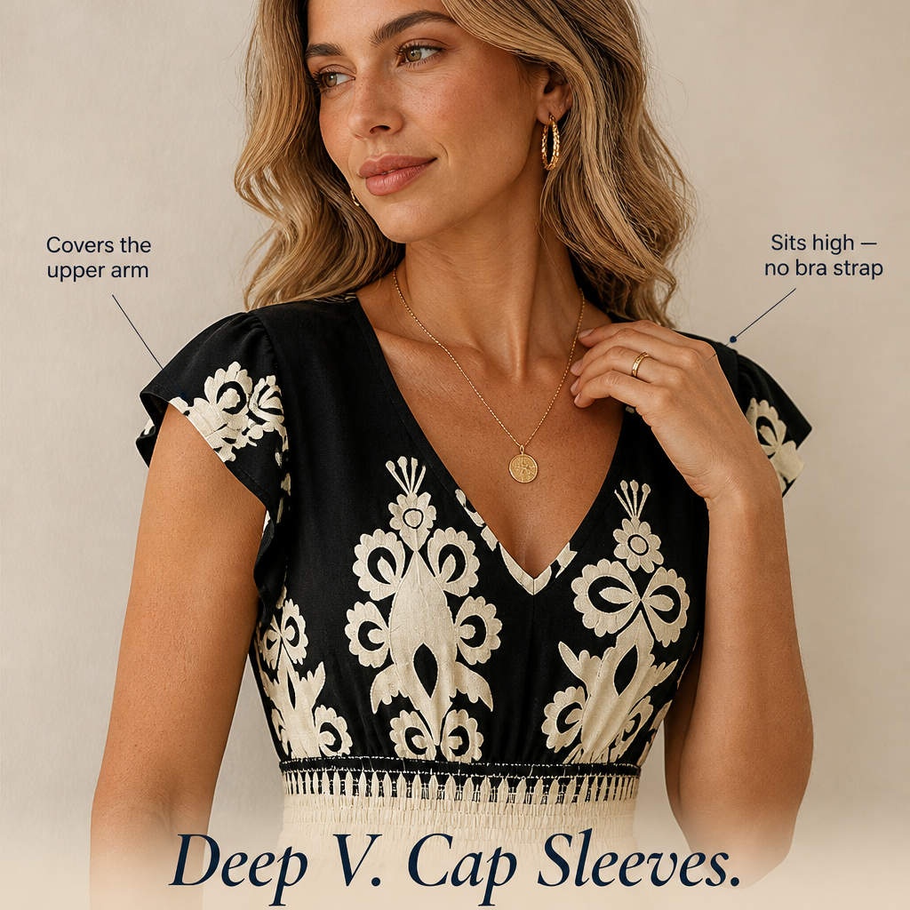 Vellureva™ — Sport a Cap-Sleeve Maxi from Café Brunch to Rooftop Night