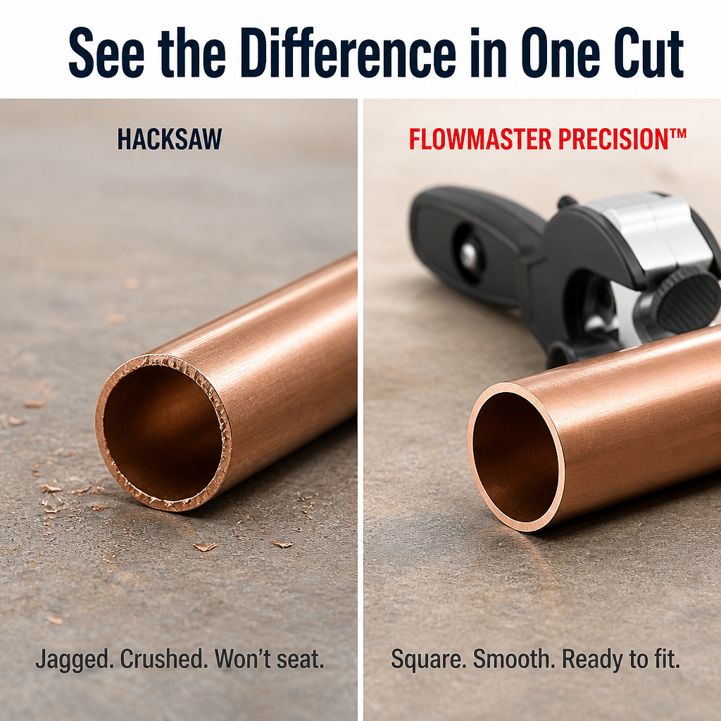 FlowMaster Precision™ — Ratchet Fast Through PVC, Copper & PEX Without Pipe Damage in Seconds