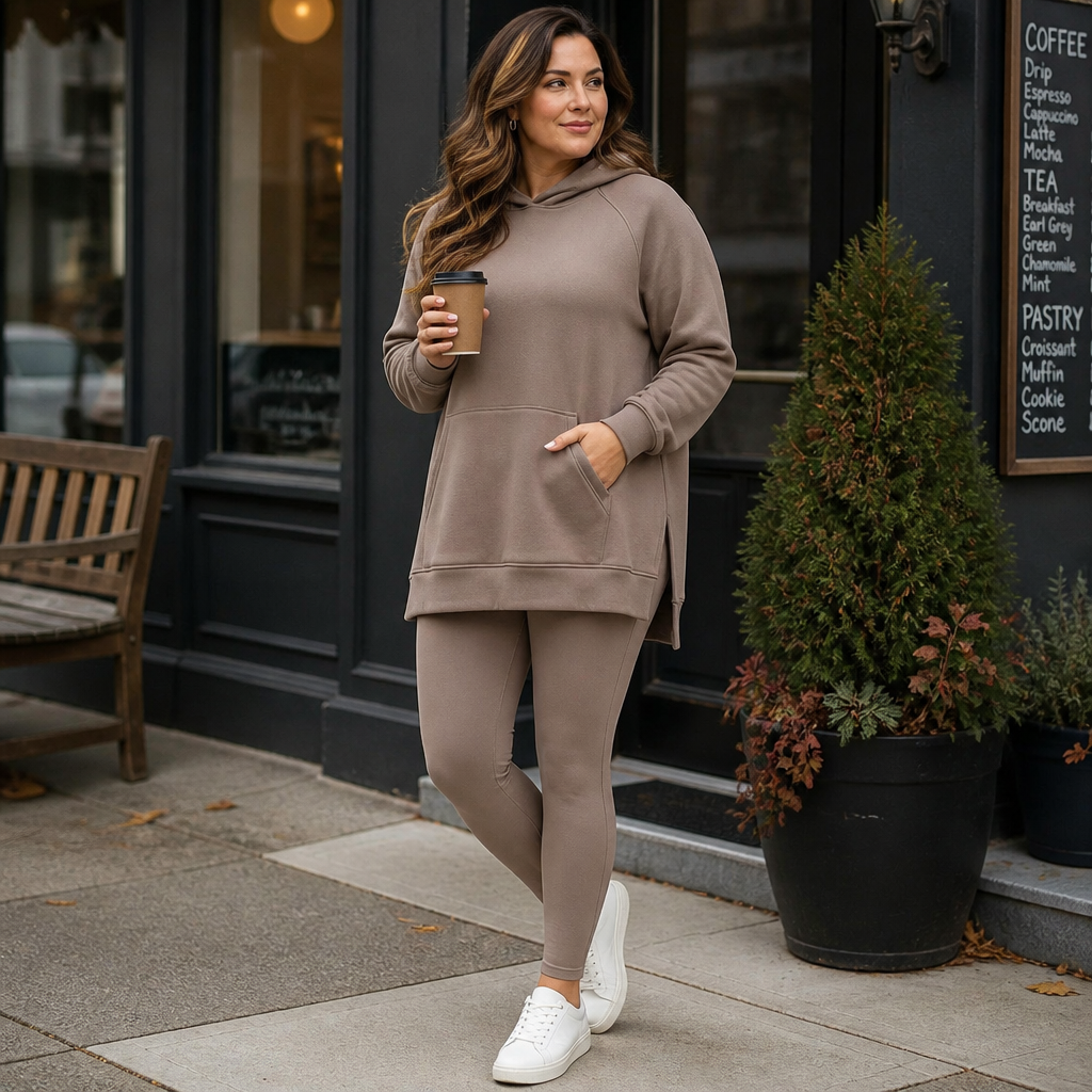 GlowFlex™ – Comfy Hooded Tunic & High-Waist Leggings Set