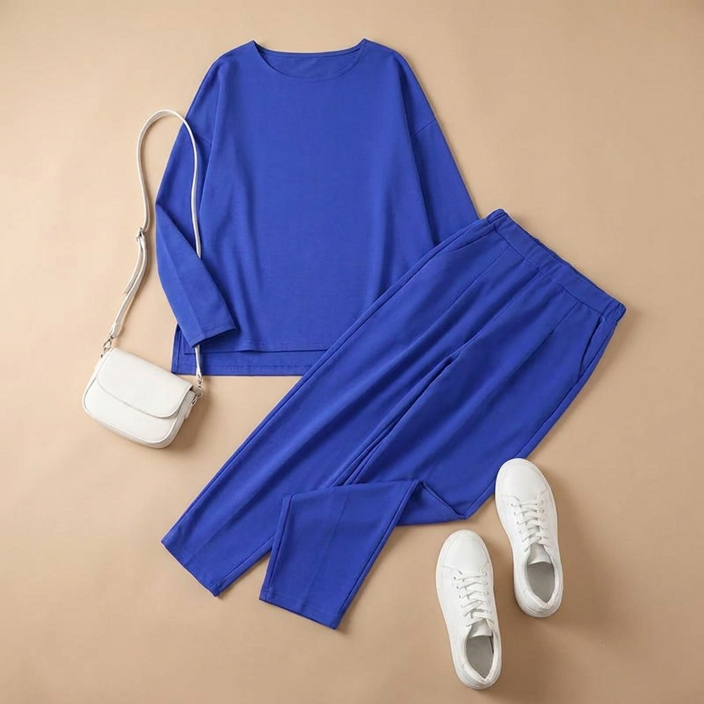 LuminaEase™ – Casual Boat-Neck Top & Slim Fit Pant Set