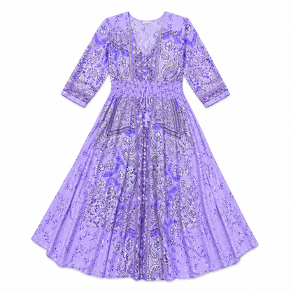 LumeraBelle™ – Breezy Boho Paisley Maxi Dress with Smocked Waist