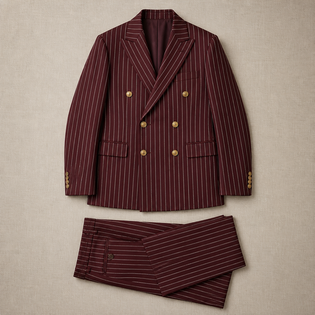 Voltura™ – Double-Breasted Pinstripe Suit with Peaked Lapels