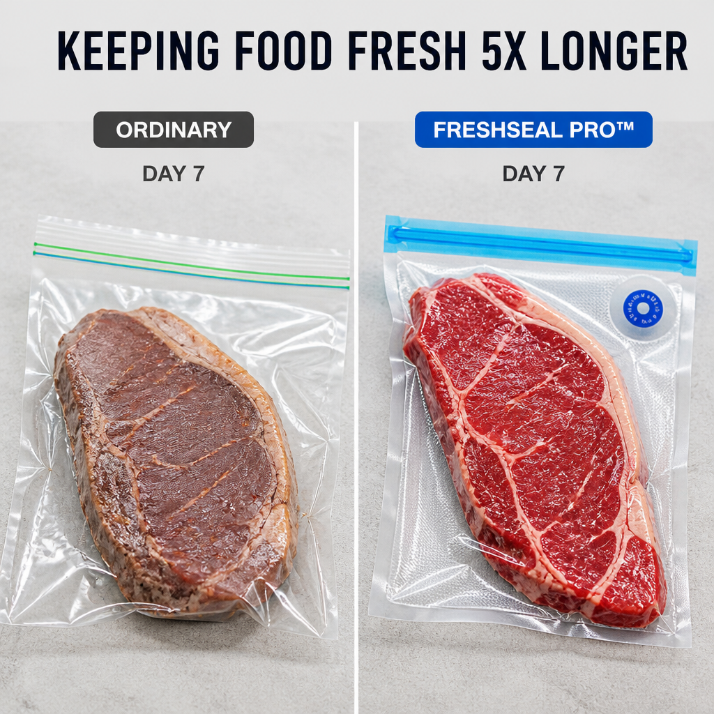 FreshSeal Pro™ — Preserve Meat And Berries Fresh 5x Longer With One-Button Vacuum Bags