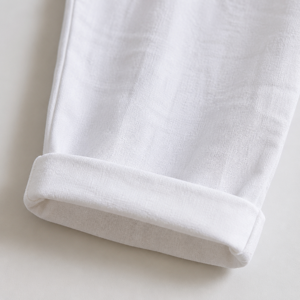 VelouraFlex™ – Airy Cotton-Linen Drawstring Pants with Tapered Cuffed Hem