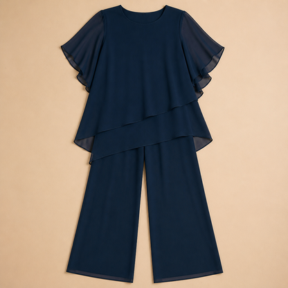 VeloraFit™ – Stylish Asymmetric Chiffon Two-Part Pant Ensemble
