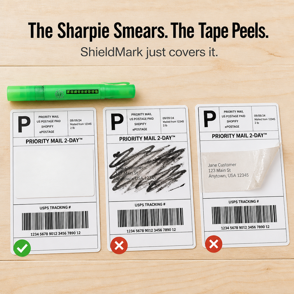 ShieldMark™ — Erase Names, Addresses & Barcodes from Any Shipping Label