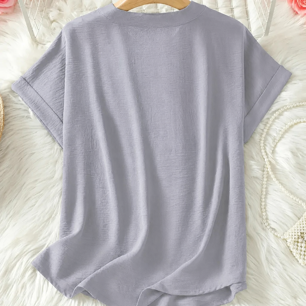 Silkora™ – Easy V-Neck Blouse with Rounded Hem