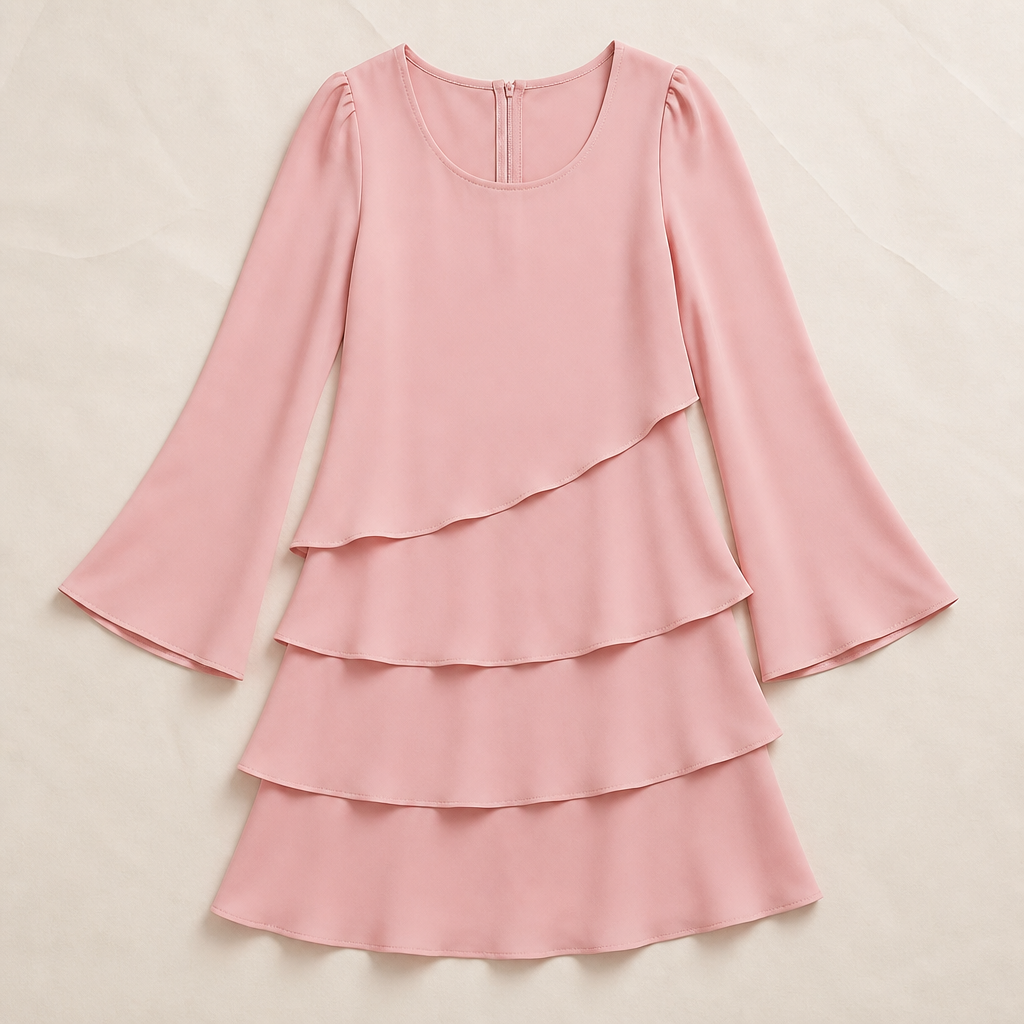 LumaBella™ – Graceful Layered Chiffon Dress with Flowing Bell Sleeves
