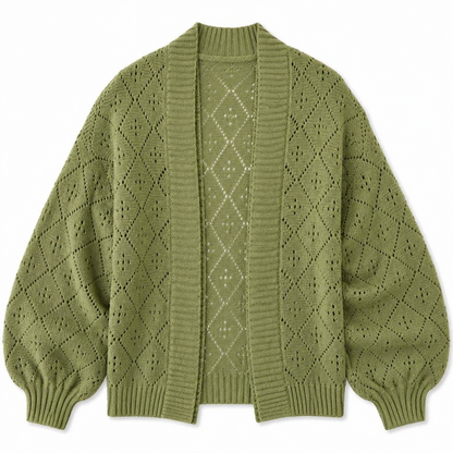 AerieLuxe™ – Hollow Knit Shawl Cardigan with Open Front and Lantern Sleeves