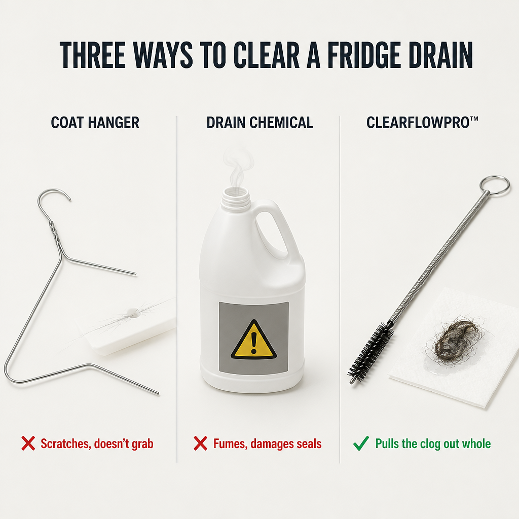 ClearFlowPro™ — Eliminates Concealed Drain Grime and Permanently Prevents Fridge Water Buildup