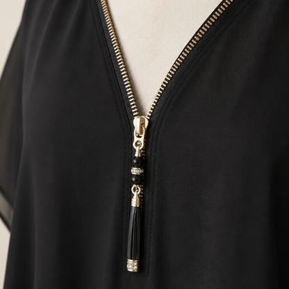 LuminaFlex™ – Breezy Chiffon V-Neck Top with Zip Accent