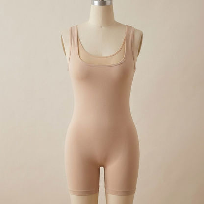 SculptAura™ – Smooth Square-Neck Contouring Bodysuit with Mid-Thigh Length