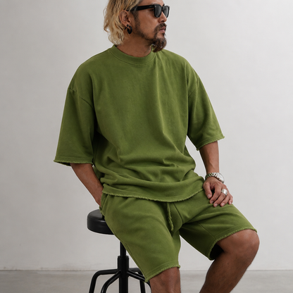 ArdentFlex™ – Comfortable Loose-Fit Raw-Edge Tee & Shorts Set