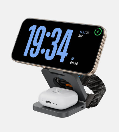 KUXIU X55 3-in-1 Foldable Magnetic Wireless Charger Station - Gray