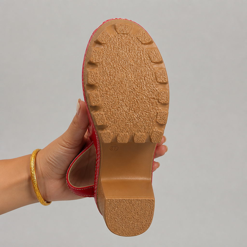 VivantaStrut™ – Striking Chunky Platform Slingback Heels with Golden Buckle