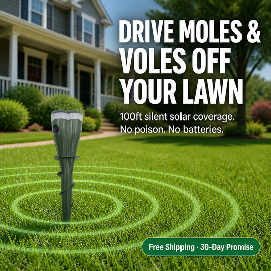 PestGuard™ — Repel Moles, Voles & Groundhogs Using 100ft Quiet Solar Pulses