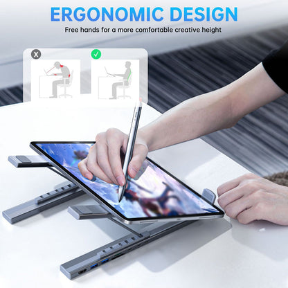 StreamlineSync™ 8-Port Dock & Adjustable Stand — Crush Neck Pain and Command Your Workspace with Effortless Focus