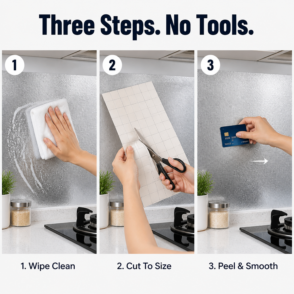 ShieldGuard™ — Protect Greasy Kitchen Walls With A Wipe-Clean Aluminum Layer