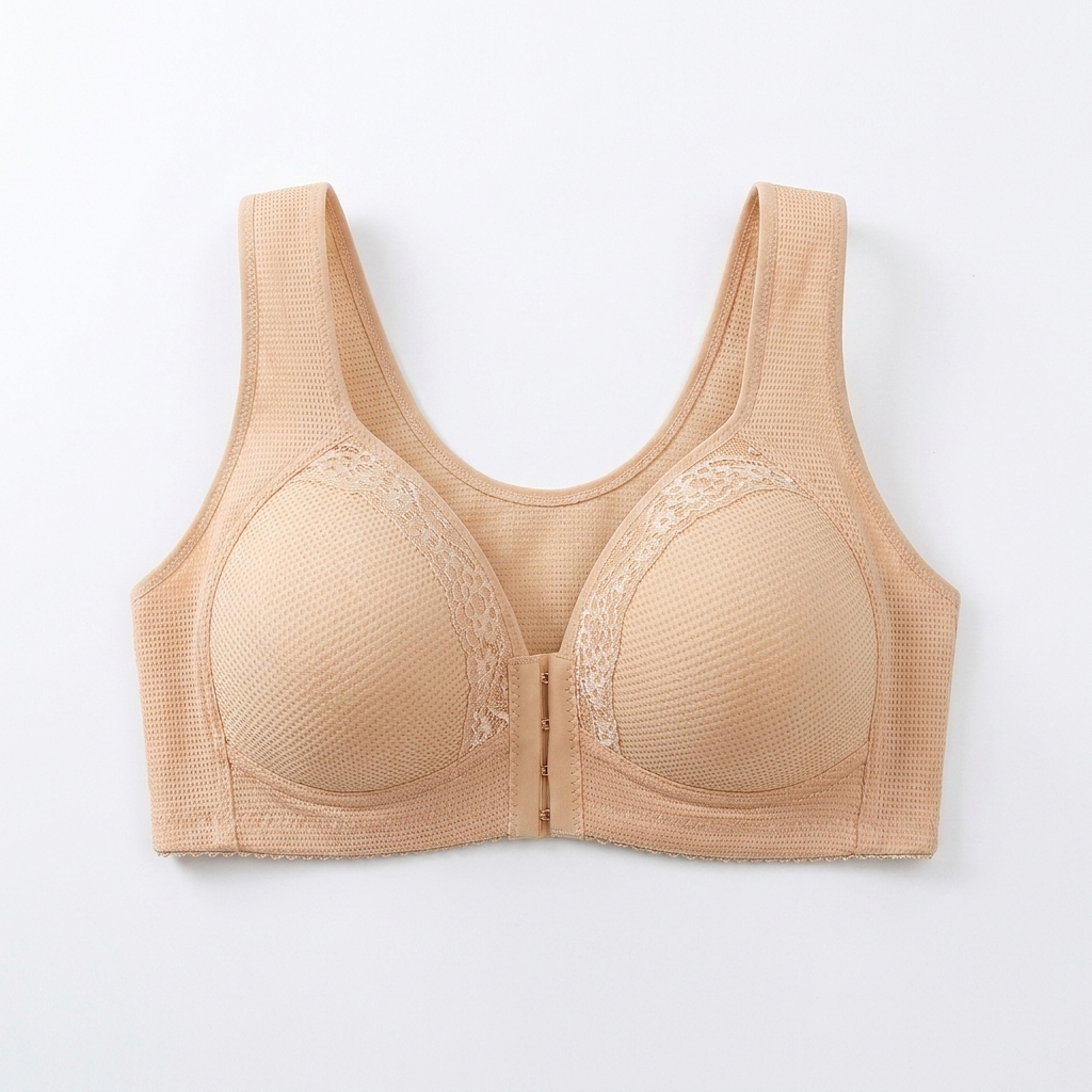 VivaFemme™ – Lace-Accented Wireless Bra with Front Closure