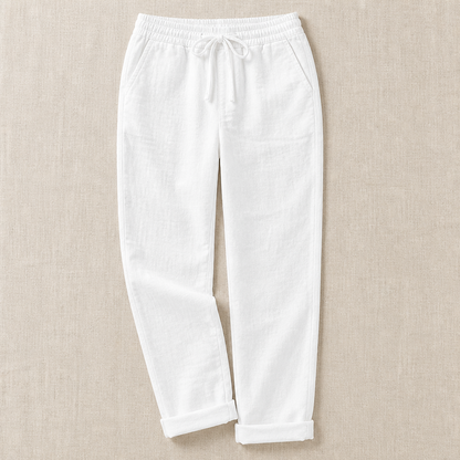 VelouraFlex™ – Airy Cotton-Linen Drawstring Pants with Tapered Cuffed Hem