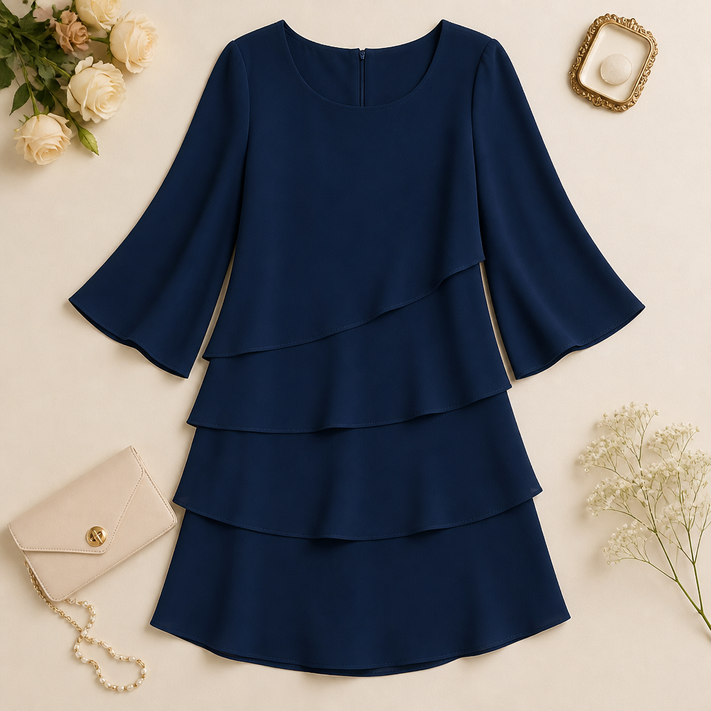 LumaBella™ – Graceful Layered Chiffon Dress with Flowing Bell Sleeves