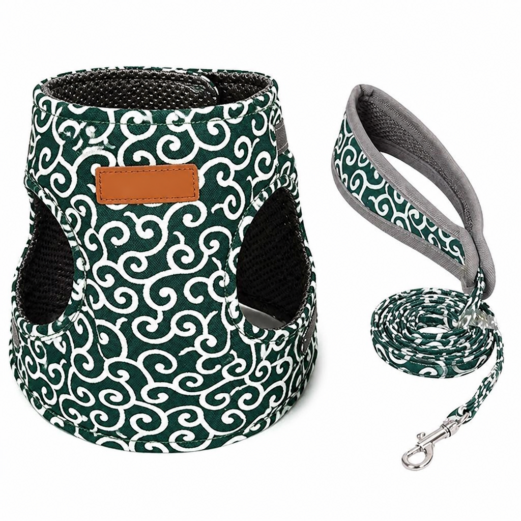 PurrfectFit™ – Cat Vest Harness with Japanese Swirl Design and Cushioned Leash
