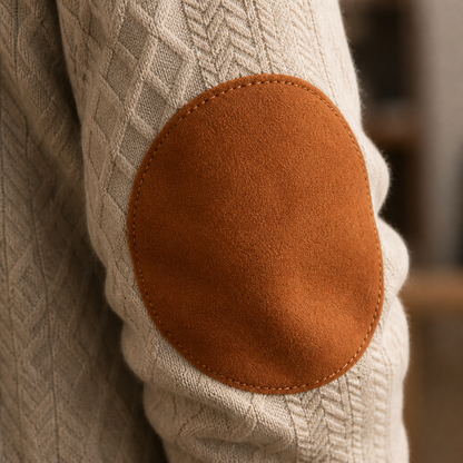 AtlasForge™ – Jacquard Textured Stand-Collar Sweater Featuring Elbow Patches