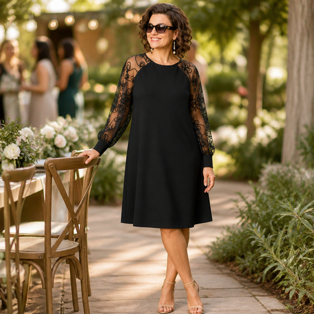 LioraMuse™ – Graceful Floral Lace Sleeve A-Line Dress